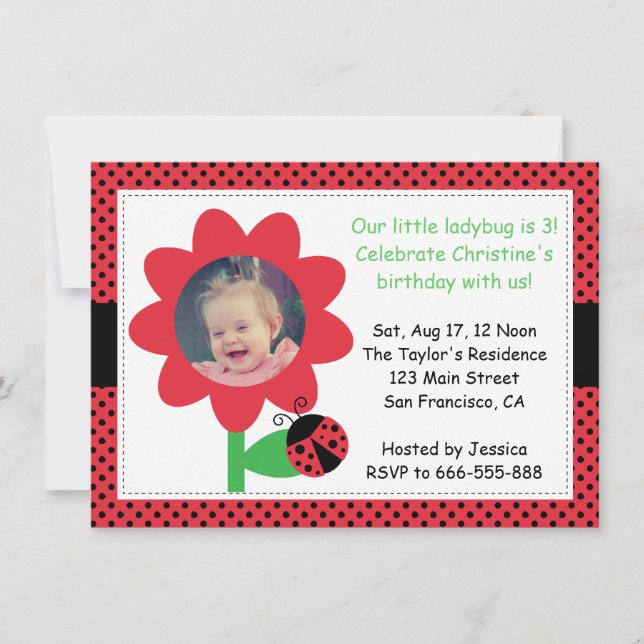 Invitation La petite coccinelle a 3 ans, 3 ans, pois (Devant)