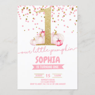 Invitation La petite fille Citrouille 1er anniversaire Gold P