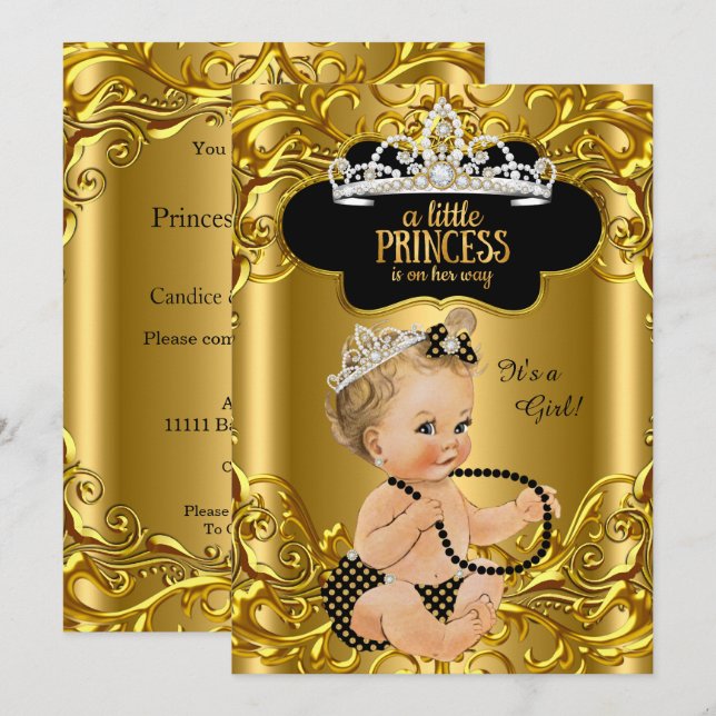 Invitation La petite princesse est en chemin Baby shower Blon (Devant / Derrière)