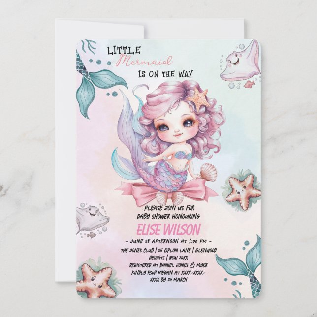 Invitation La petite sirène est sur le chemin baby shower3 (Devant)