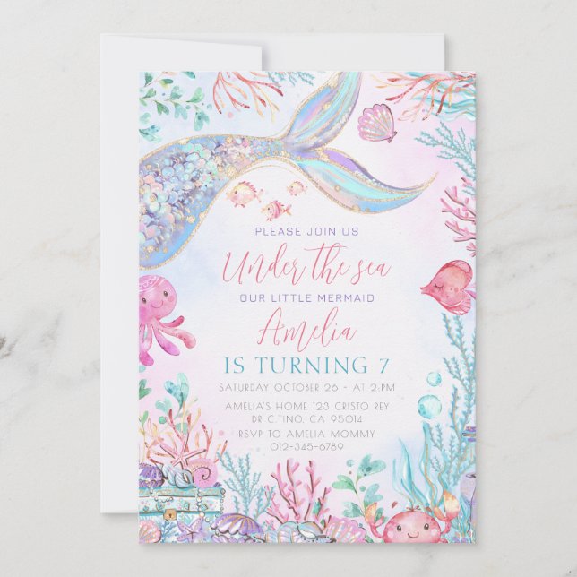 Invitation La Petite Sirène Sous La Mer Anniversaire (Devant)