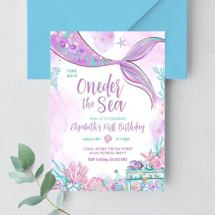 Invitation La Petite Sirène sous la mer Premier 1er Anniversa
