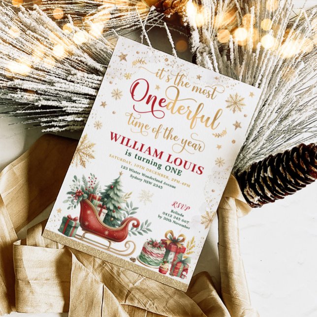 Invitation La plupart du temps de Noël Sleigh 1er anniversair (Créateur téléchargé)