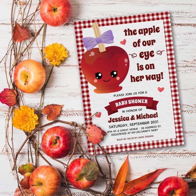 Invitation La pomme de notre Baby shower ophtalmologique (Announcing our "in-cider" scoop! A delightful and "a-peeling" apple baby shower invitation. )