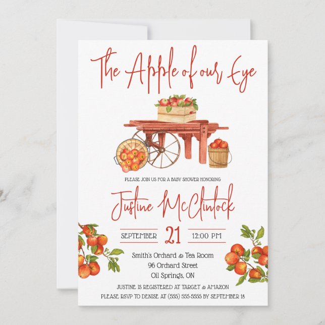 Invitation La pomme de notre oeil ! Baby shower Apple (Devant)