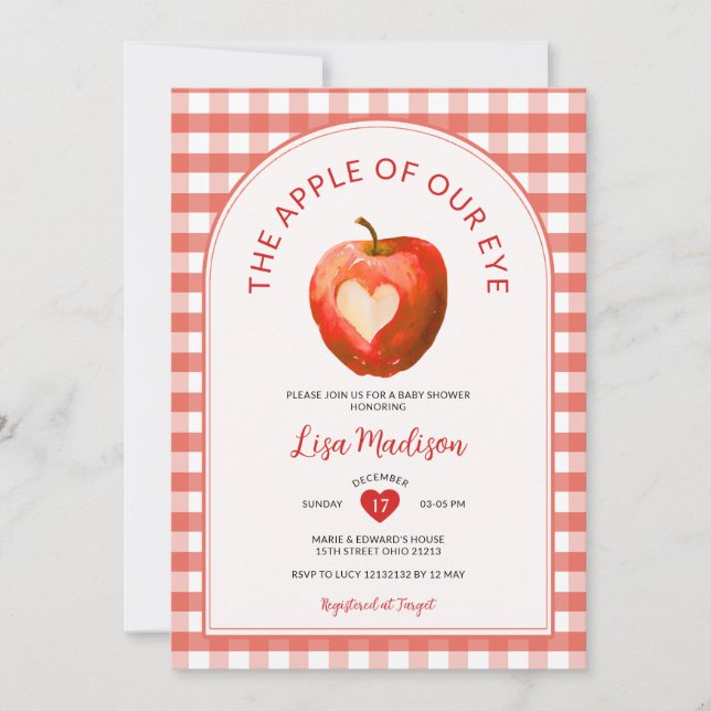 Invitation La Pomme De Notre Oeil Tombe Rouge En vichy Baby s (Devant)