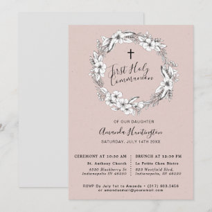 Invitation La première communion   de houx de bouquet sauvage