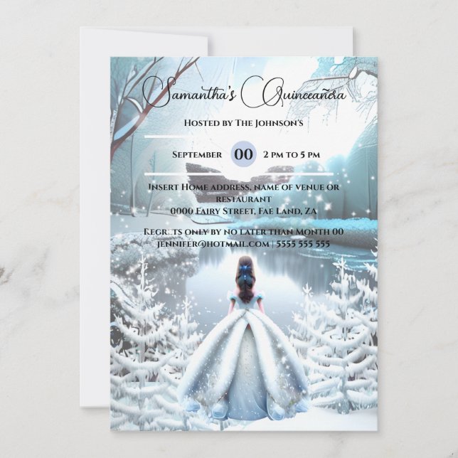 Invitation La princesse d'hiver Quinceañera imaginaire forêt  (Devant)