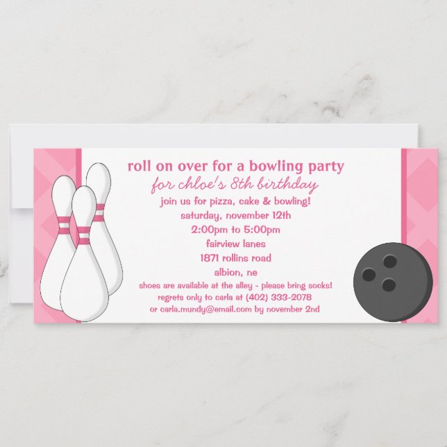 Invitation La princesse Pink passe au-dessus de Bowling (Devant)