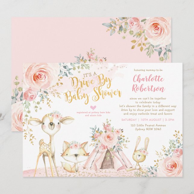 Invitation La Route De La Fille Du Boho Woodland (Devant / Derrière)