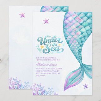 Invitation La Sirène sous la Mer Aquarelle 1er Anniversaire