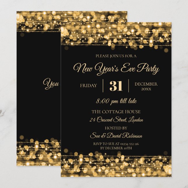 Invitation La Soirée du Nouvel An moderne éclate d'or (Devant / Derrière)