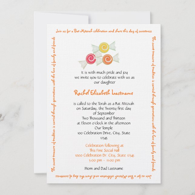 Invitation La sucrerie prise le bat mitzvah (Devant)