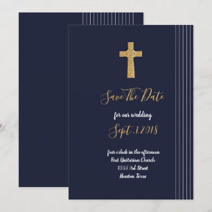 Invitation La typographie élégante en bleu marine d'or sauve 