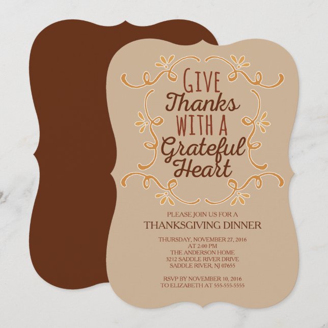 Invitation La Typographie Moderne Donne Merci Dîner Thanksgiv (Devant / Derrière)