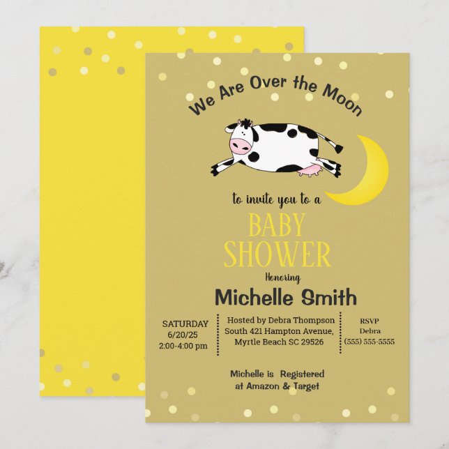 Invitation La Vache S'Est Jumelée Au-Dessus De La Lune (Devant / Derrière)