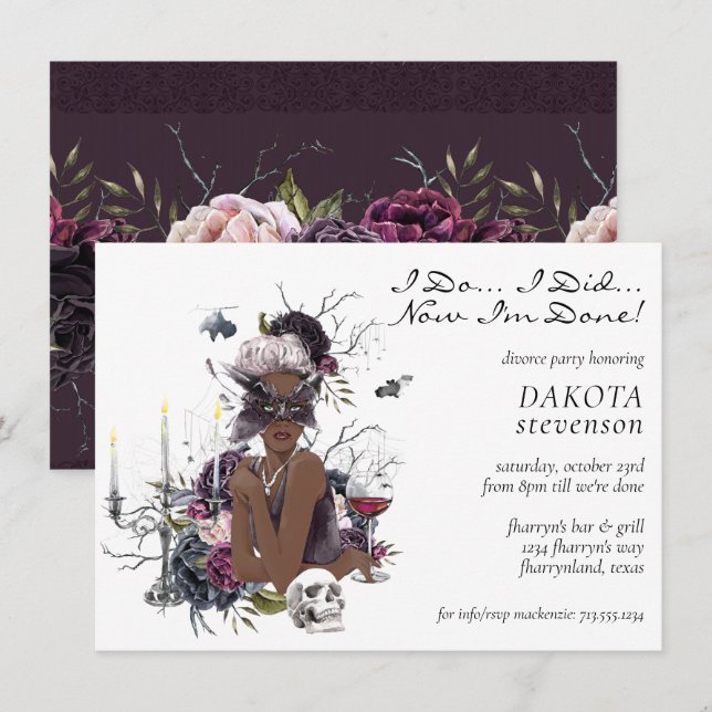 Invitation La Vampiresse | Fête de Divorce Glamour Gothique E (Devant / Derrière)
