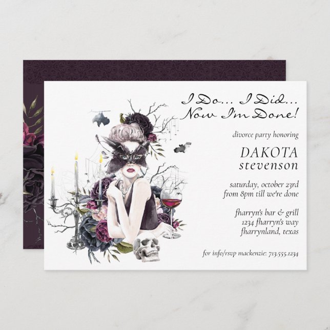 Invitation La Vampiresse | Fête de Divorce Glamour Gothique L (Devant / Derrière)