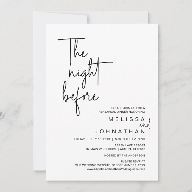 Invitation La veille, Dîner de répétition Mariage (Devant)