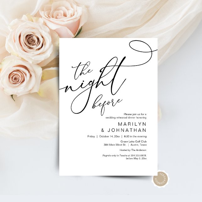 Invitation La veille, Dîner de répétition Mariage (The Night Before, Wedding Rehearsal Dinner Invitation Card, Digital Download, Modern Romantic Design)