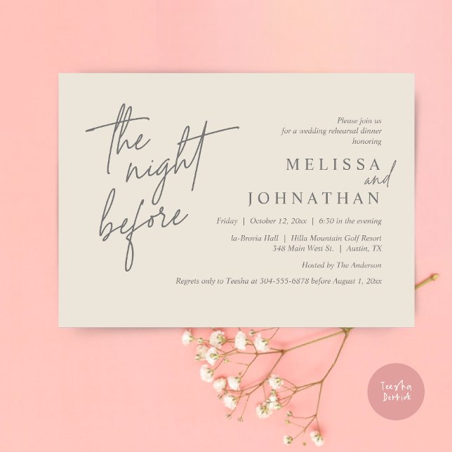 Invitation La veille, Dîner De Répétition Mariage Moderne (The Night Before, Modern Wedding Rehearsal Dinner Modern Invitation Card, PDF, in Cream Dark Grey)