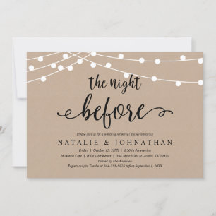 Invitation La veille, Dîner de répétition Mariage rustique