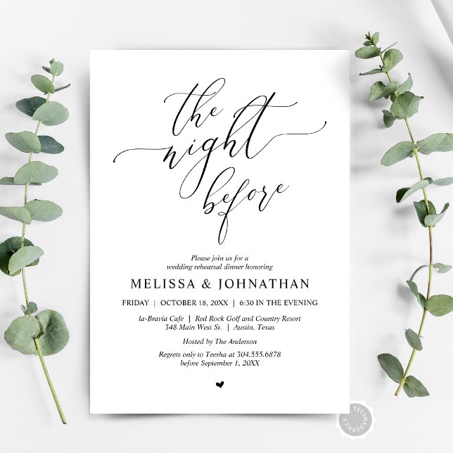 Invitation La veille, Soirée de répétition Mariage (The Night Before, Wedding Rehearsal Dinner Party Celebration Invitation Card, in modern whimsical.)