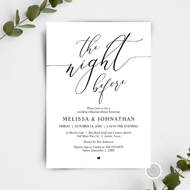 Invitation La veille, Soirée de répétition Mariage (The Night Before, Wedding Rehearsal Dinner Party Celebration Invitation Card, in modern whimsical.)