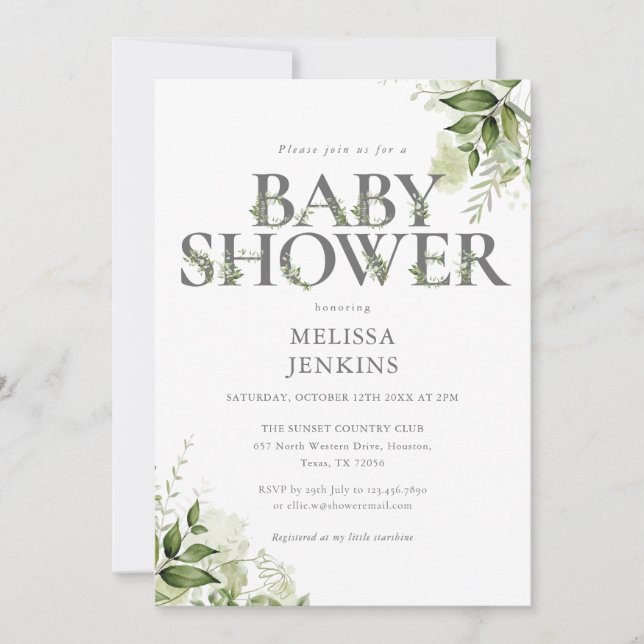 Invitation La verdure botanique Baby shower floral (Devant)