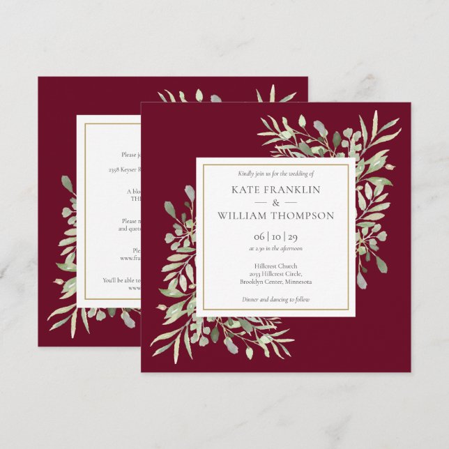 Invitation La verdure botanique en un seul Mariage de Bourgog (Devant / Derrière)