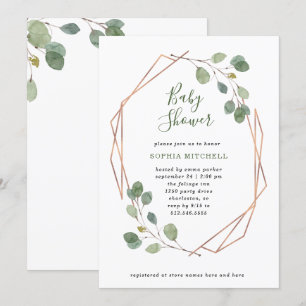 Invitation La verdure des Eucalyptus  Baby shower Gold Geo Ro
