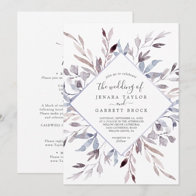 Invitation La verdure d'hiver en un seul Mariage (Devant / Derrière)