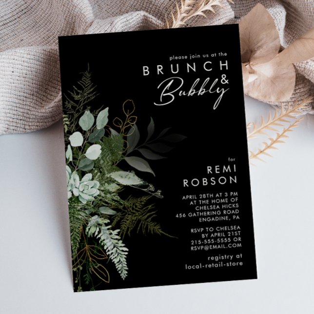 Invitation La verdure et la feuille d'or | Black Brunch et Bu (Créateur téléchargé)