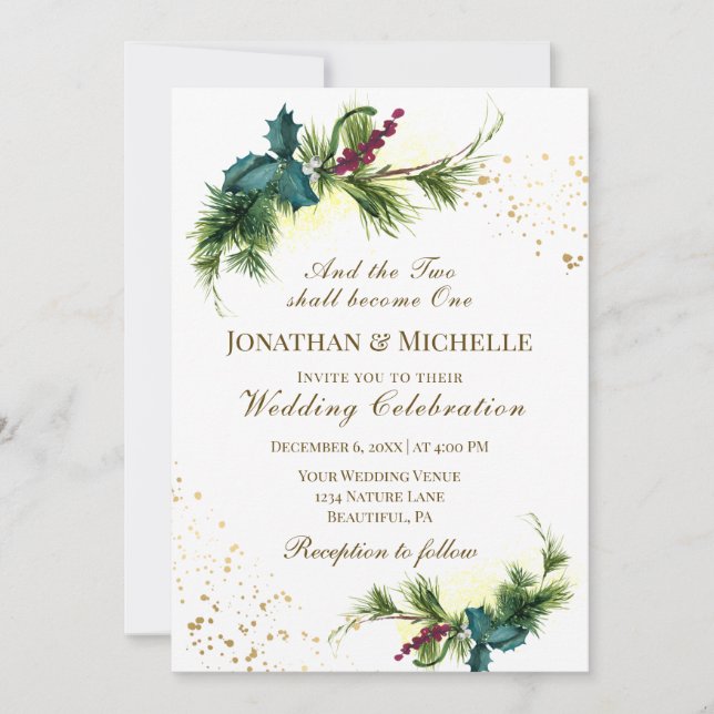 Invitation La verdure forestière tout en un Mariage chrétien (Devant)