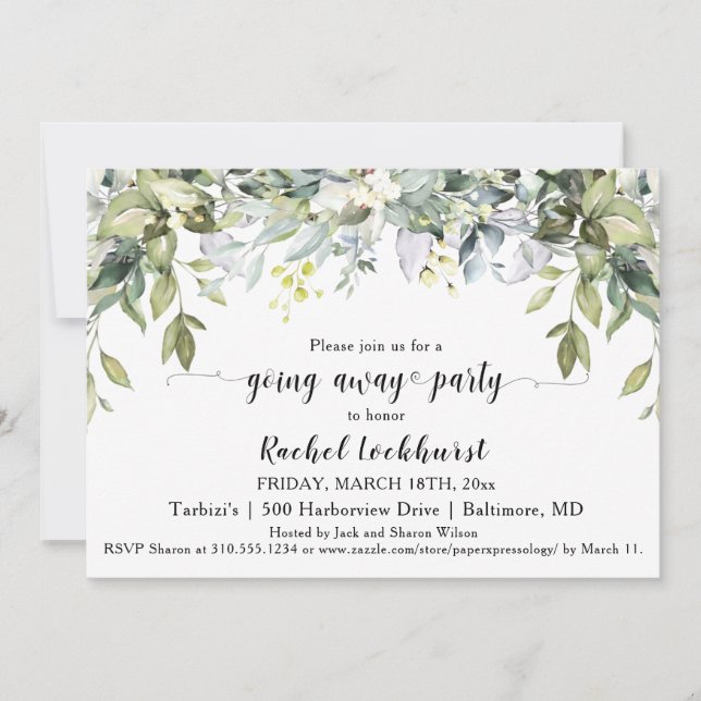 Invitation La verdure s'arrête Envoyer la photo de la fête d' (Devant)