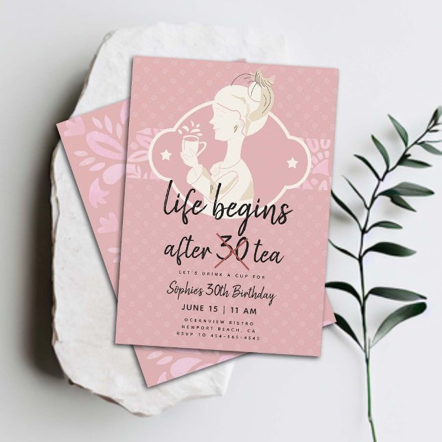 Invitation La vie amusante commence après le Tea 30th Birthda (funny 30th birthday invitation for women tea party life begins after tea joke elegant classy fun)