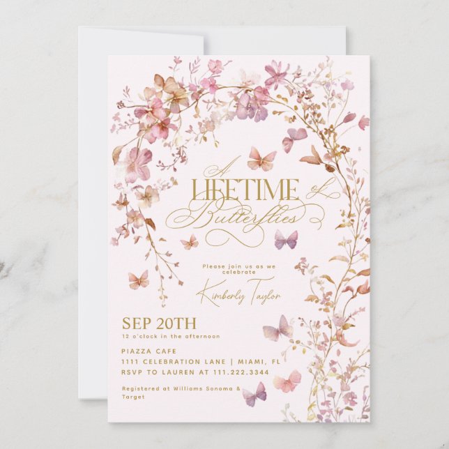 Invitation La vie des papillons Fleur sauvage Fête des mariée (Devant)