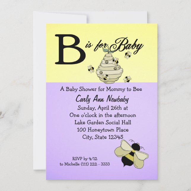 Invitation L'abeille est pour le Baby shower (Devant)