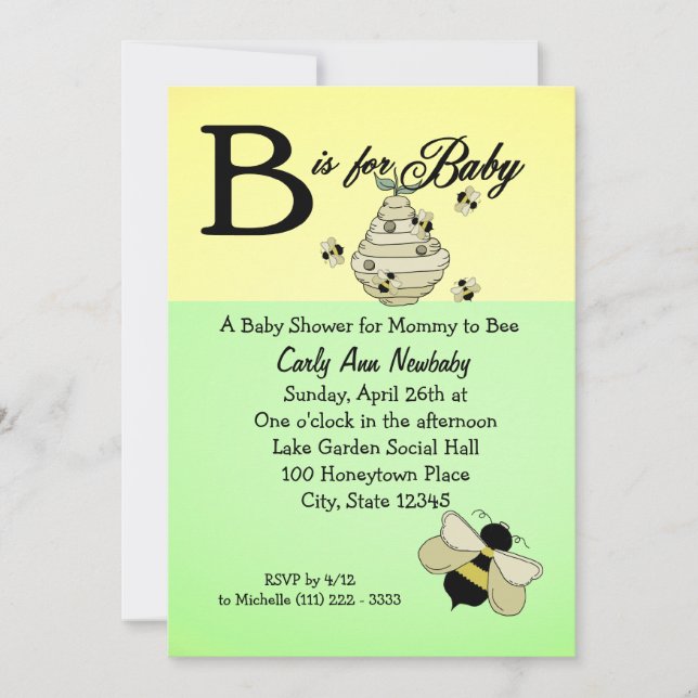Invitation L'abeille est pour le Baby shower (Devant)
