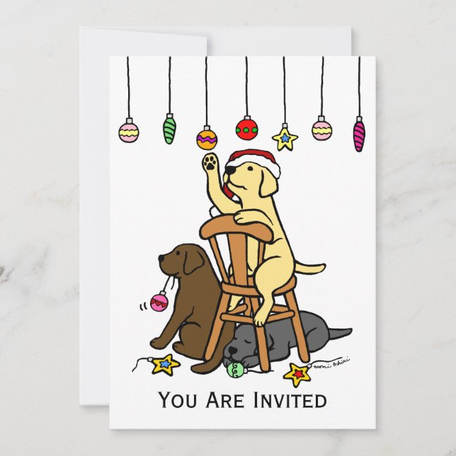 Invitation Labradors et bande dessinée d'ornements de Noël (Devant)