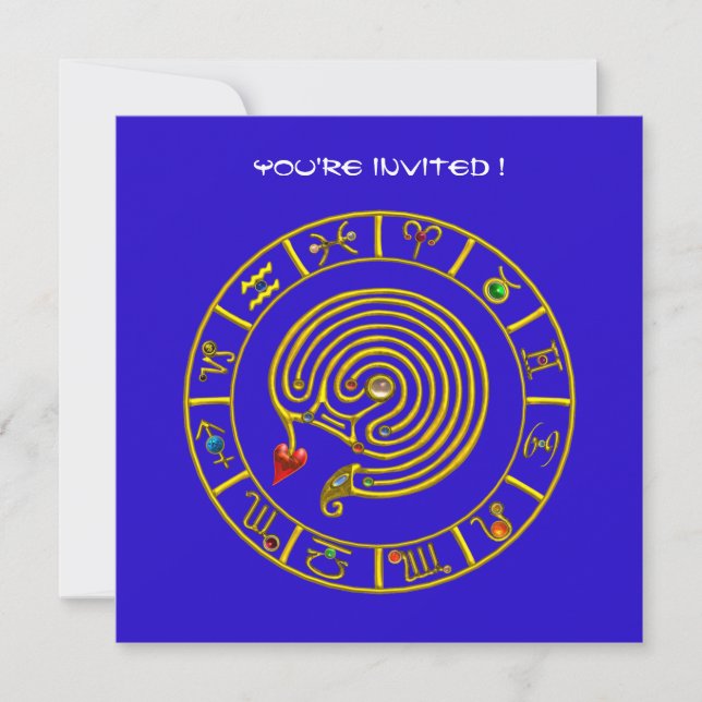 Invitation LABYRINTH ASTRAL, noir et blanc, bleu rouge (Devant)