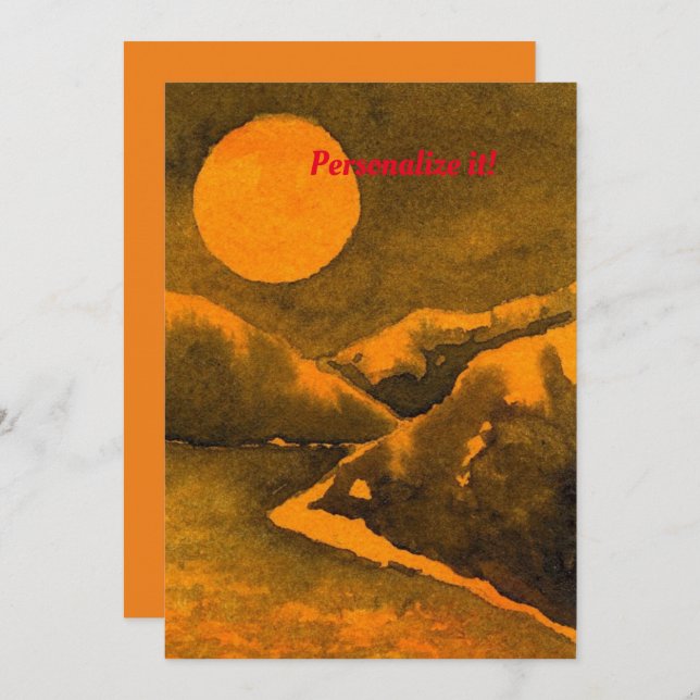 Invitation Lac de nuit avec la lune de chasse ou de moisson (Devant / Derrière)