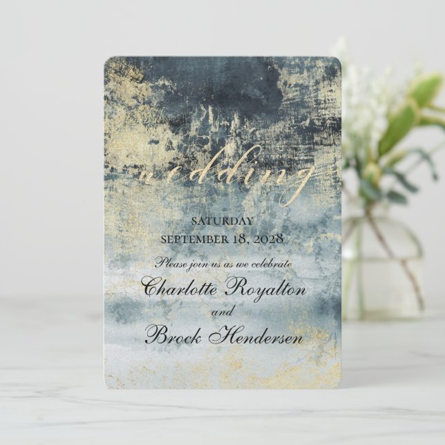 Invitation Lac Eau Vert Et Or Mariage de peinture moderne (Debout devant)