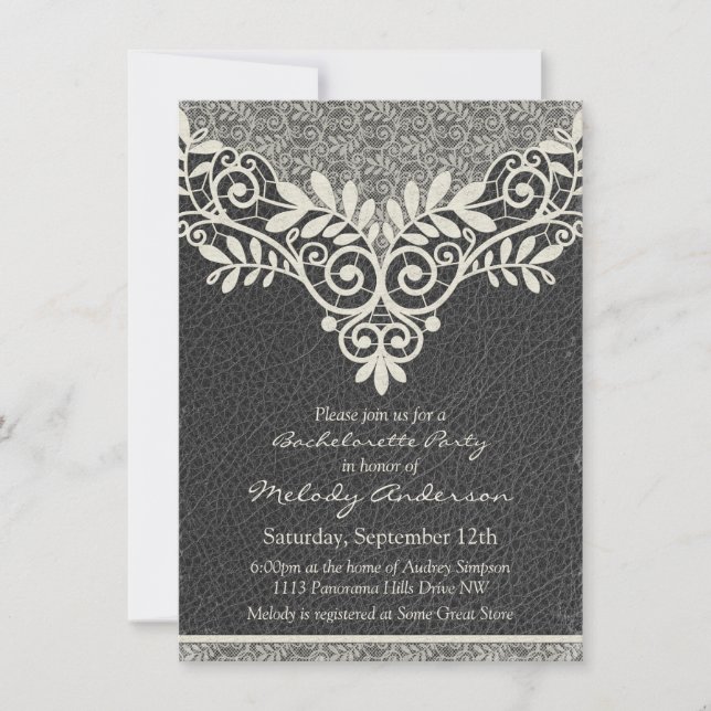 Invitation Lace Cuir Rustique Vintage ivoire Bachelorette (Devant)