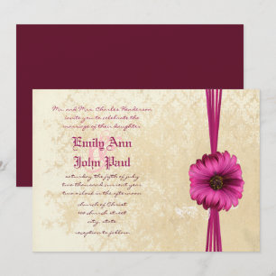 Invitation Lace Damask Moody Dark Rose Gerber Daisy Mariage