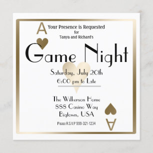 Invitation L'Ace des Coeurs d'or de Game Night