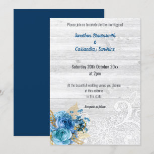 INVITATION LACE FLORAL NAVY BLUE RUSTIC MARIAGE NAVY