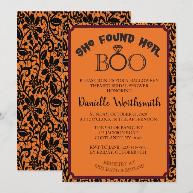 Invitation Lace Halloween Elle A Trouvé Sa Fête des mariées B (Devant / Derrière)