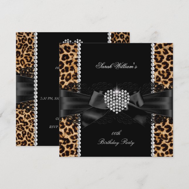 Invitation Lace léopard Diamond Coeur Anniversaire (Devant / Derrière)