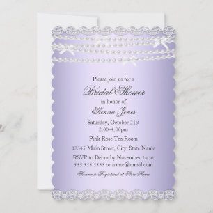 Invitation Lace & Pearl Purple Douche nuptiale